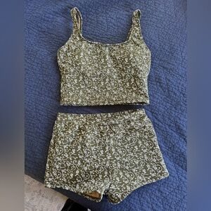 Geode Swim Green and White Patterned Floral Swimsuit